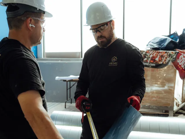 Prime crew fabricating and fitting metal on a job site